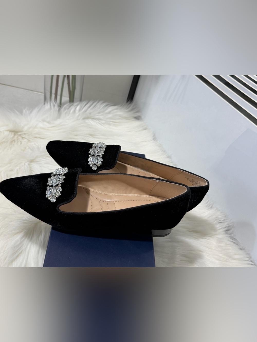Adrienne Vitaddini Black Velvet Jeweled Pointed Flats - Dress Loafers 9.5 - Picture 4 of 14